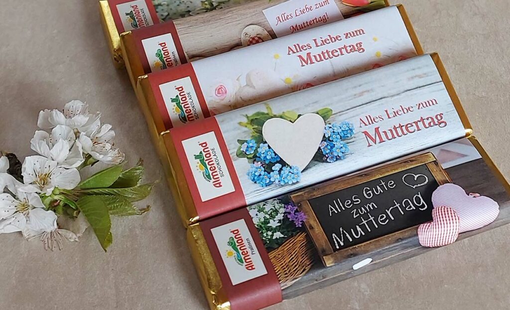 schokolade in schleife für muttertag